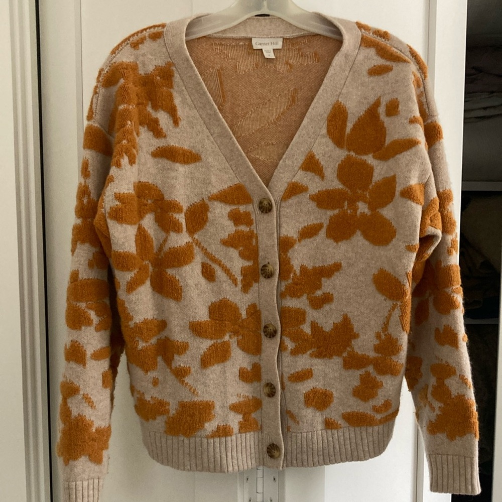 Garnet Hill Cashmere Floral Cardigan